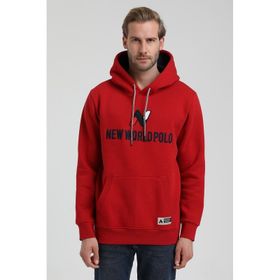 New World 22FWM64032 Kırmızı Kapüşonlu Polo Slim Fit Erkek Sweatshirt
