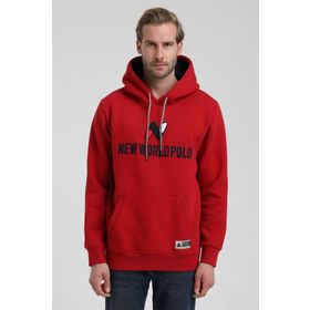 New World 22FWM64032 Kırmızı Kapüşonlu Polo Slim Fit Erkek Sweatshirt