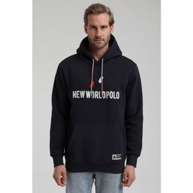 New World 22FWM64032 Lacivert Polo Kapüşonlu Slim Fit Erkek Sweatshirt