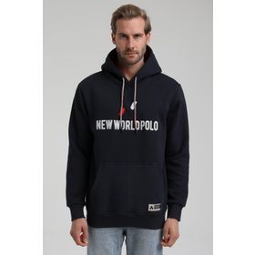 New World 22FWM64032 Lacivert Polo Kapüşonlu Slim Fit Erkek Sweatshirt