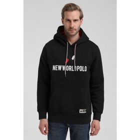 New World 22FWM64032 Siyah Polo Kapüşonlu Slim Fit Erkek Sweatshirt
