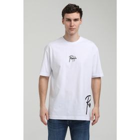 New World 23SSM20330 Beyaz Polo Bisiklet Yaka Oversize Erkek T-shirt