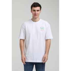 New World 23SSM20336 Beyaz Polo Bisiklet Yaka Oversize Erkek T-shirt