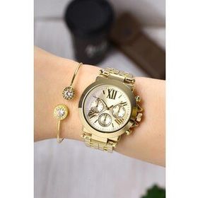 Newera Watch NWKK041156 Altın Rengi Kadın Kol Saati ve Bileklik Seti