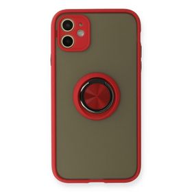 Newface iPhone 11 Montreal Yüzüklü Silikon Kapak Kırmızı Kılıf