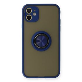 Newface iPhone 11 Montreal Yüzüklü Silikon Kapak Lacivert Kılıf