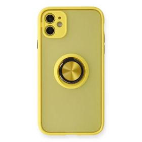 Newface iPhone 11 Montreal Yüzüklü Silikon Kapak Sarı Kılıf