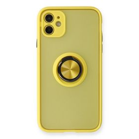 Newface iPhone 11 Montreal Yüzüklü Silikon Kapak Sarı Kılıf