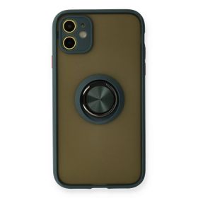 Newface iPhone 11 Montreal Yüzüklü Silikon Kapak - Yeşil Kılıf