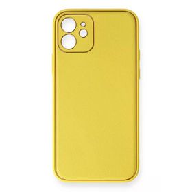 Newface iPhone 12 Coco Deri Silikon Kapak Sarı Cep Telefonu Kılıfı