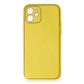 Newface iPhone 12 Coco Deri Silikon Kapak Sarı Cep Telefonu Kılıfı
