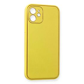 Newface iPhone 12 Coco Deri Silikon Kapak Sarı Cep Telefonu Kılıfı