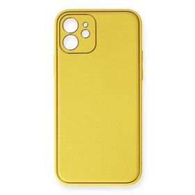 Newface iPhone 12 Coco Deri Silikon Kapak Sarı Cep Telefonu Kılıfı