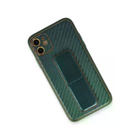 Newface iPhone 12 Kılıf Coco Karbon Standlı Kapak Yeşil Cep Telefonu Kılıfı