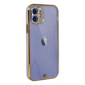 Newface iPhone 12 Liva Taşlı Silikon Mor Cep Telefonu Kılıfı