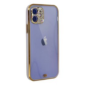 Newface iPhone 12 Liva Taşlı Silikon Mor Cep Telefonu Kılıfı