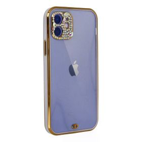 Newface iPhone 12 Liva Taşlı Silikon Mor Cep Telefonu Kılıfı