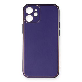 Newface iPhone 12 Mini Coco Deri Silikon Kapak Mor Cep Telefonu Kılıfı