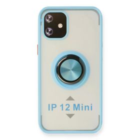 Newface iPhone 12 Mini Montreal Yüzüklü Silikon Kapak Buz Mavi Kılıf