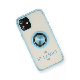 Newface iPhone 12 Mini Montreal Yüzüklü Silikon Kapak Buz Mavi Kılıf