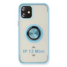 Newface iPhone 12 Mini Montreal Yüzüklü Silikon Kapak Buz Mavi Kılıf