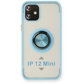 Newface iPhone 12 Mini Montreal Yüzüklü Silikon Kapak Buz Mavi Kılıf