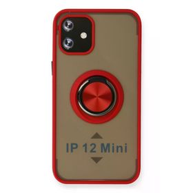 Newface iPhone 12 Mini Montreal Yüzüklü Silikon Kapak Kırmızı Kılıf
