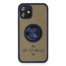 Newface iPhone 12 Mini Montreal Yüzüklü Silikon Kapak Lacivert Kılıf