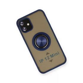 Newface iPhone 12 Mini Montreal Yüzüklü Silikon Kapak Lacivert Kılıf