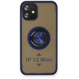 Newface iPhone 12 Mini Montreal Yüzüklü Silikon Kapak Lacivert Kılıf