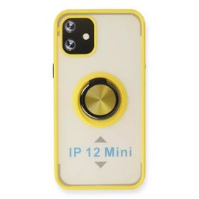 Newface iPhone 12 Mini Montreal Yüzüklü Silikon Kapak - Sarı Kılıf