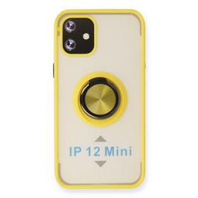 Newface iPhone 12 Mini Montreal Yüzüklü Silikon Kapak - Sarı Kılıf
