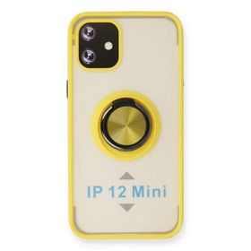 Newface iPhone 12 Mini Montreal Yüzüklü Silikon Kapak - Sarı Kılıf