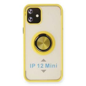 Newface iPhone 12 Mini Montreal Yüzüklü Silikon Kapak - Sarı Kılıf