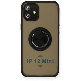 Newface iPhone 12 Mini Montreal Yüzüklü Silikon Kapak Siyah Kılıf