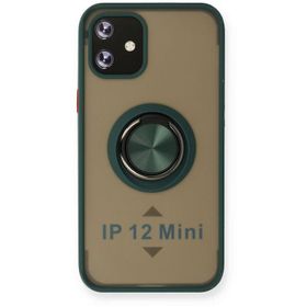 Newface iPhone 12 Mini Montreal Yüzüklü Silikon Kapak Yeşil Kılıf