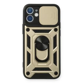 Newface iPhone 12 Mini Pars Lens Yüzüklü Silikon Gold Cep Telefonu Kılıfı