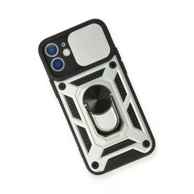 Newface iPhone 12 Mini Pars Lens Yüzüklü Silikon Gümüş Cep Telefonu Kılıfı