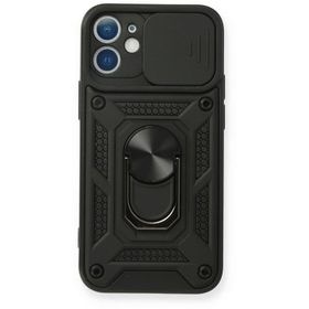 Newface iPhone 12 Mini Pars Lens Yüzüklü Silikon - Siyah Kılıf