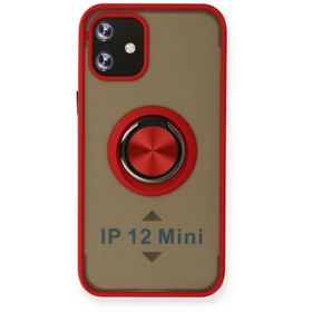 Newface iPhone 12 Montreal Yüzüklü Silikon Kapak - Kırmızı Kılıf