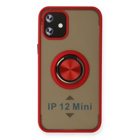 Newface iPhone 12 Montreal Yüzüklü Silikon Kapak - Kırmızı Kılıf