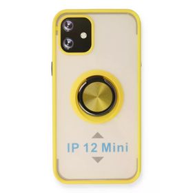Newface iPhone 12 Montreal Yüzüklü Silikon Kapak Sarı Kılıf