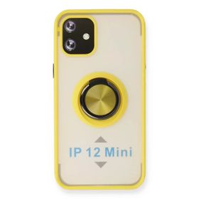 Newface iPhone 12 Montreal Yüzüklü Silikon Kapak Sarı Kılıf