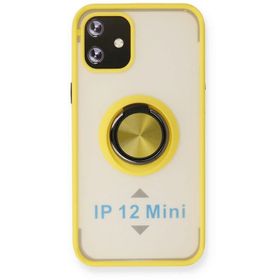 Newface iPhone 12 Montreal Yüzüklü Silikon Kapak Sarı Kılıf