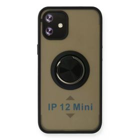 Newface iPhone 12 Montreal Yüzüklü Silikon Kapak Siyah Kılıf