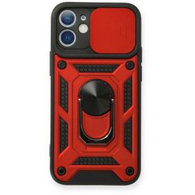 Newface iPhone 12 Pars Lens Yüzüklü Silikon Kırmızı Cep Telefonu Kılıfı