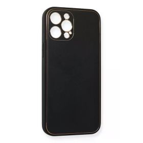 Newface iPhone 12 Pro Coco Deri Silikon Kapak Siyah Cep Telefonu Kılıfı