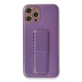 Newface iPhone 12 Pro Coco Karbon Standlı Kapak Mor Cep Telefonu Kılıfı