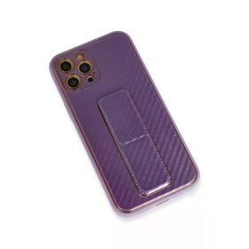 Newface iPhone 12 Pro Coco Karbon Standlı Kapak Mor Cep Telefonu Kılıfı