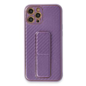 Newface iPhone 12 Pro Coco Karbon Standlı Kapak Mor Cep Telefonu Kılıfı